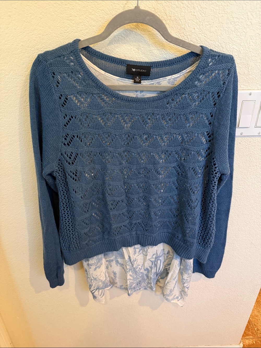 AB Studio Blue Open-Knit Layered Pullover
